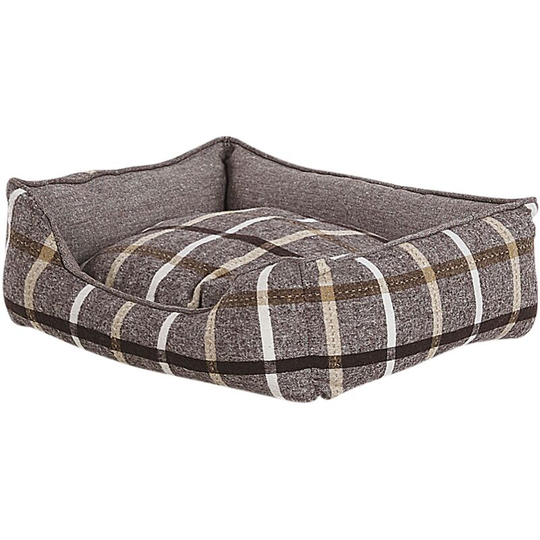 Linen Square Pet Bed Small Dog Cat Chequered Pattern Brown Hozat - Brown