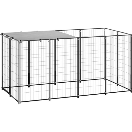 Dog Kennel Black 2.42 m² Steel Vidaxl Black