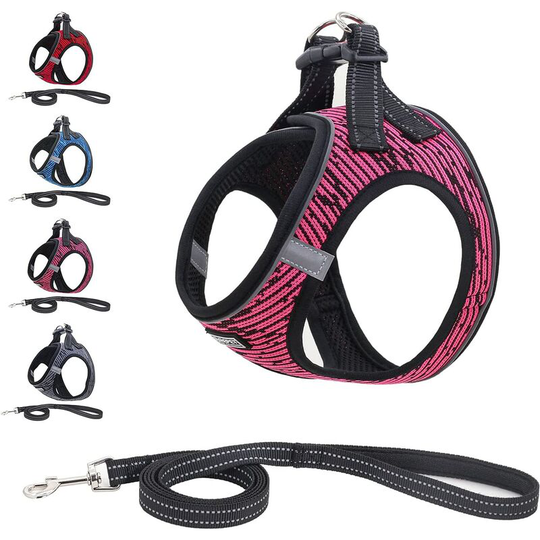 Perle Rare - Step-in Breathable Reflective Dog Harness, Anti-Pull Dog Harness with Leash, Soft Mesh Comfort Padded Vest Padded Vest (s, Pink)