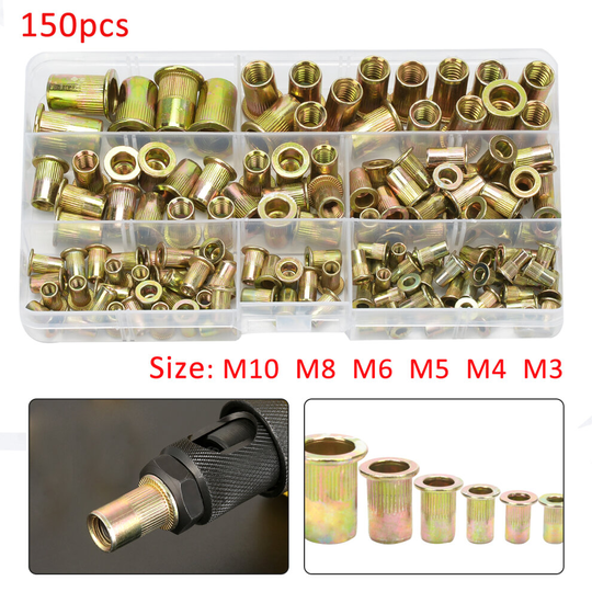 150X Flange Blind Rivet M3/M4/M5/M6/M8/M10 Nutsert Rivet Nut Set
