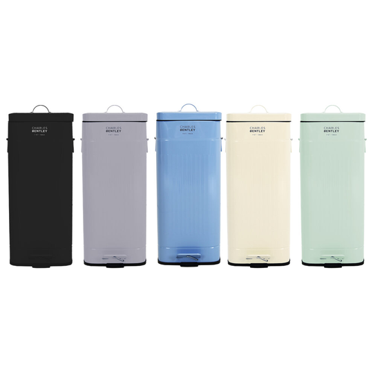 (Off-White) Charles Bentley 30 Litre Steel Square Retro Kitchen Pedal Waste Bin