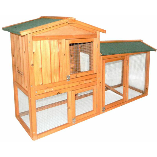 Charles Bentley Two Storey Guinea Pig / Pet Hutch with Run Natural FSC Wood - Brown
