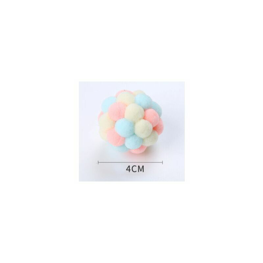 Cat Toy Ball Handmade Colorful Plush Catnip Interactive Bouncing Ball Bell Toy Cat Kitten Training Play Chew (Pink Yellow Blue)