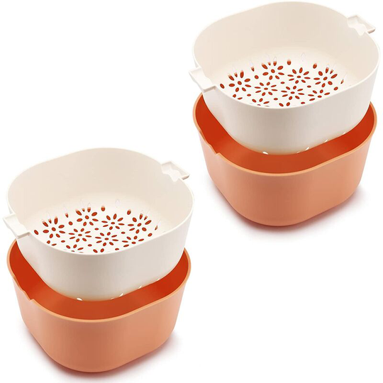Monly - Colander Set with Bowl,Kitchen Food Strainer Bowl 4 in 1( 2 sets), Drain Wash Save Fruit Vegetable Pasta Salad Veggie, with Handle Non-Slip