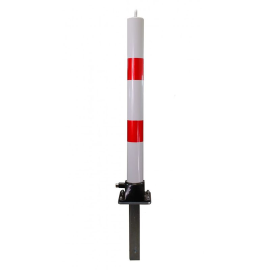 Ultra Secure - White & Red Fold Down Parking Post with Ground Spigot, Integral Lock & Eyelet (001-3660 k/d, 001-3650 k/a) - Keyed all Different