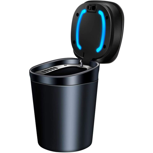 Osqi - Portable Car Ashtray Mini Car Trash Can Smokeless Ashtray with Lid and Blue led Indicator Car Accessory for Home and Office Black