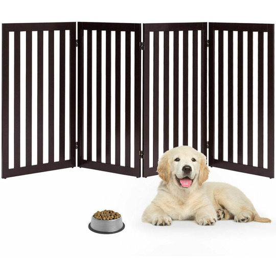 Costway - 4 Panels Foldable Dog Gate Freestanding Doorway Stairs Baby Pet Safety Barrier