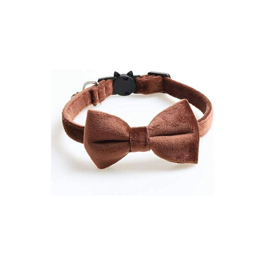 Cat Collar Breakaway with Bell and Bow Tie, Adjustable Safety Kitty Kitten Puppy Collars(6.8''-10.8'')(2PCS,coffee+velour blue)