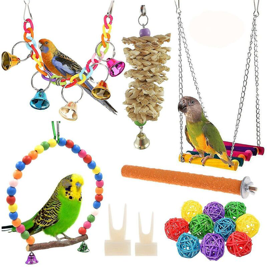 Benobby Kids - 12 Packs Bird Parrot Swing Chewing Toys - Hanging Bell Birds Cage Toys Suitable