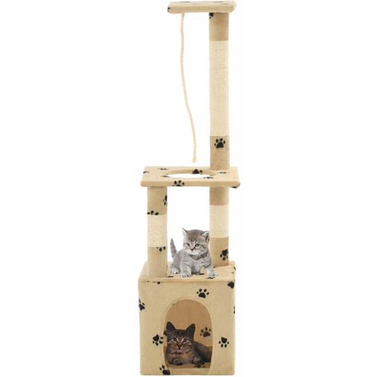 Hommoo Cat Tree with Sisal Scratching Posts 109 cm Beige Paw Prints VD07161