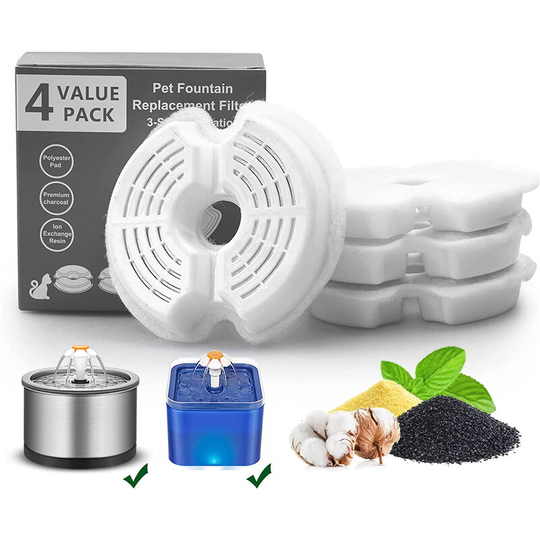 4PCS Cat Water Fountain Sponge Foam Filter Pet Drinking Fountain Accessory Replacement, White&Filter - White&Filter