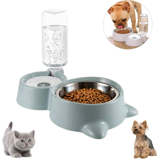 Double Pet Bowl, Automatic Pet Double Bowl Cat Bowl, Double Raised Cat Bowl for Puppy Kitten