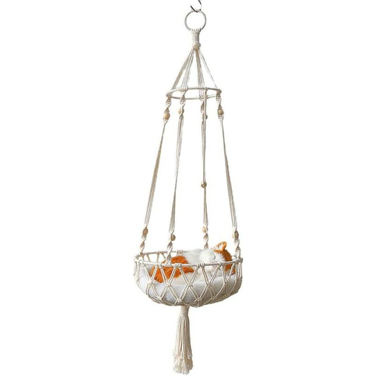 Tassel Macramé Hanging Cat Handwoven Hammock Cat Bed Basket Cat Swing Bed Home Cats for Indoor Window