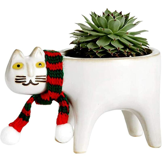 Briday - Succulent Planter Pots - Ceramic Animal Flower Pots diy Cartoon Succulent Pot Cute Cat Succulent Planter Container with Cat Scarf for Home