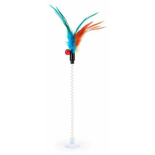 Sucker Teasing Cat Stick Cat Toy Mouse Type Teasing Cat Rod Wire Spring Toy Colorful Feather Pet Kitten Toy, Random Color, 32cm