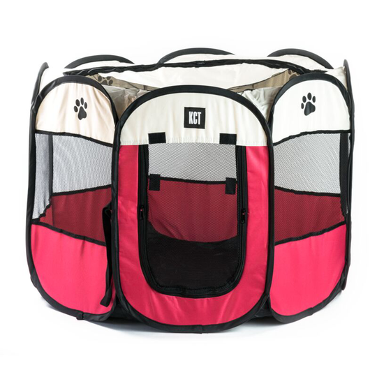 KCT - Portable Fabric Pet Play Pen Red Medium - 90cm - Red