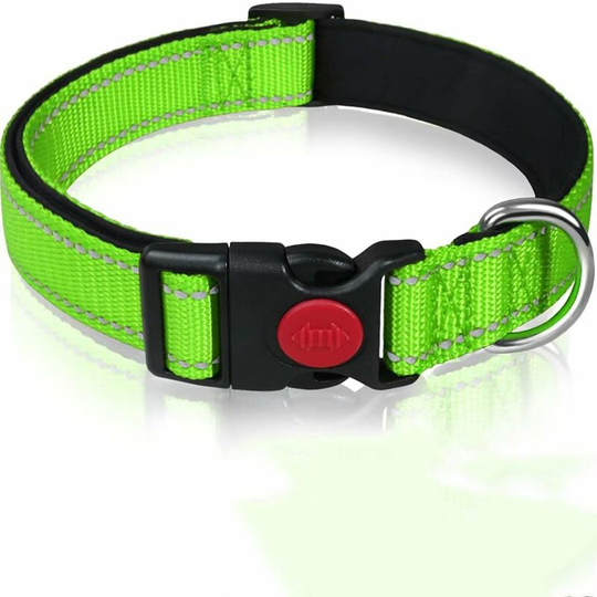 Dog Collar, Classic Adjustable Reflective Nylon Collar with Soft Breathable Mesh Padding for Medium Dogs, M, Green