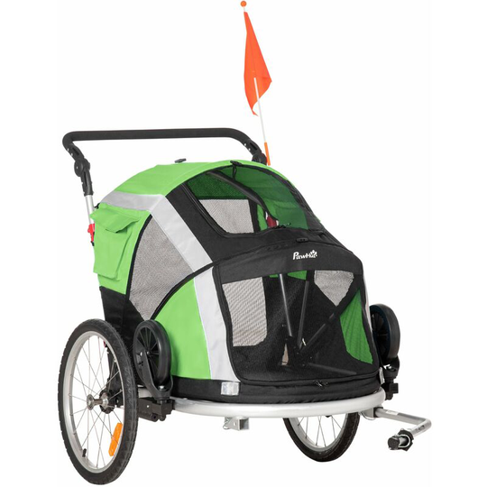 Pawhut - Two-In-One Dog Bicycle Trailer w/ Safety Leash, Reflectors - Green - Green