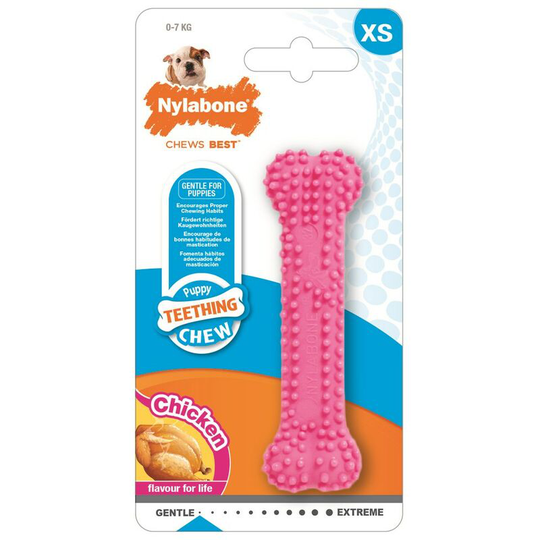 Chicken Bone Puppy Toy (1.9cm x 9.5cm x 2.5cm) (Pink) - Pink - Nylabone