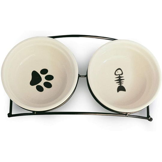 Modou - Personalized Pet Ceramic Double Feeder Dog Cat Bowl Raised Food Water Bowls With Metal Raised Non-slip Stand