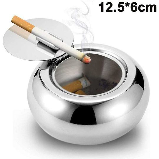 Stainless Steel Modern Tabletop Ashtray With Lid, Cigarette Ashtray