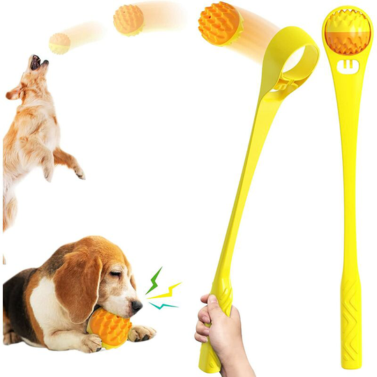 Dog ball thrower with hard ball, portable hands-free pick up and throw dog chase game for dog training and exercising. Training outdoor activity, for