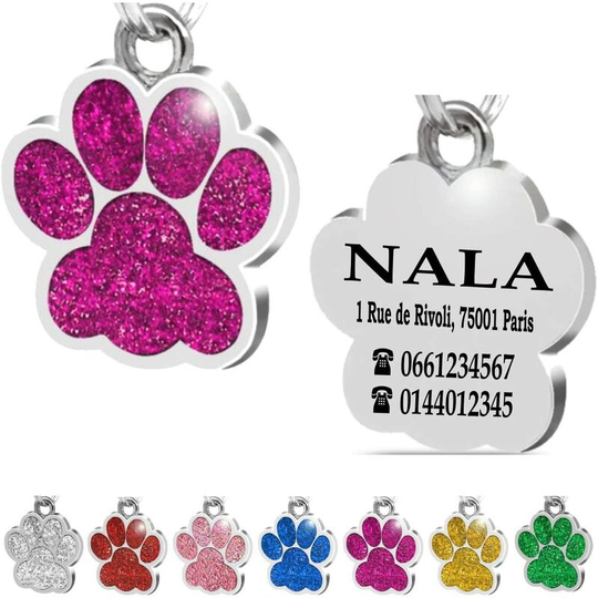 Personalized Steel Claw id Badge Plate for Dog and Cat Collar Engraving (Fuchsia)