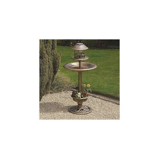 Bronze Effect Bird Feeder Bird Bath Garden Bird Table With LED Lights