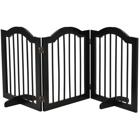 Freestanding Pet Gate Safety Barrier 3 Pannel w/ Support Feet Black - Black - Pawhut