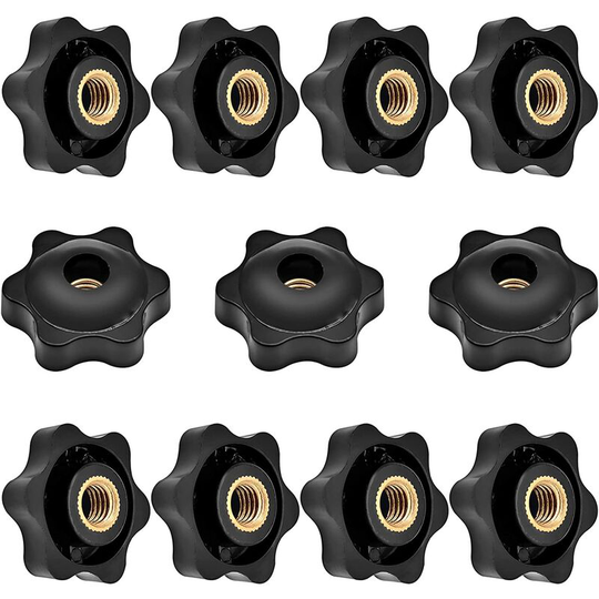 Betterlife 10pcs Universal Black Plastic Star Shaped Head Clamping Nuts Knob Turn Knob Handle M6*25 For Machine