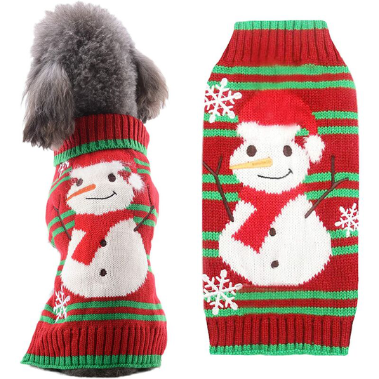 Dog Christmas Sweater Cute Snowman Dog Cat Costume Boys Girls Christmas Holiday Pet Costume New Year Small and Medium Dog Set Gift (xs, red and green