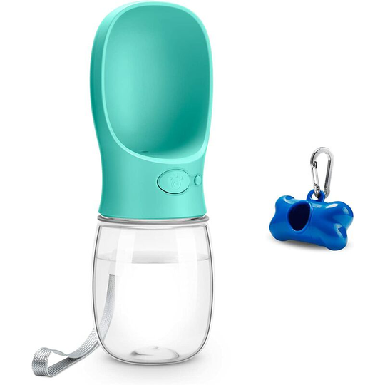 Dog Bottle, 350ML Pet Portable Drinking Bottle with Carabiner Bag Dispenser, bpa Free Cats Bottle(Blue) - Rhafayre