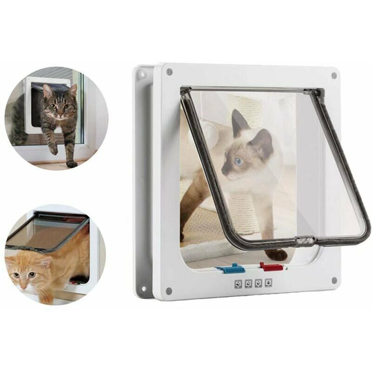 Bearsu - Large Cat Flap (External Size 22.3cm x 19.2cm), 4-Way Locking Cat Flap for Cats and Small Circumference Dogs, Easy to Install and Use