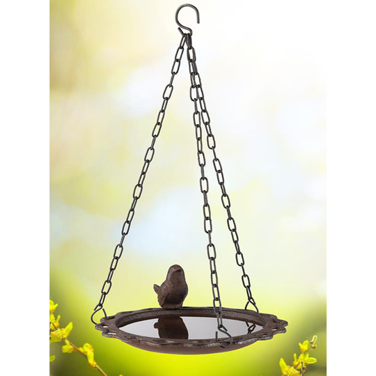 GEEZY Cast Iron Hanging Bird Bath Feeder Vintage Bronze Decorative Garden Ornament