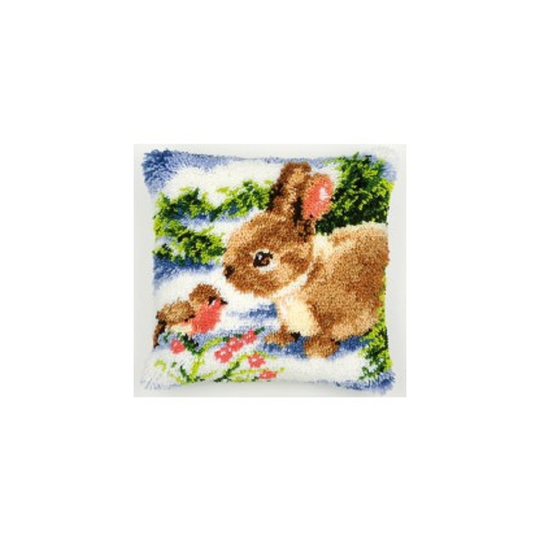 Latch Hook Complete Cushion Cover Kit"Spring Rabbit and Robin" 43x43cm