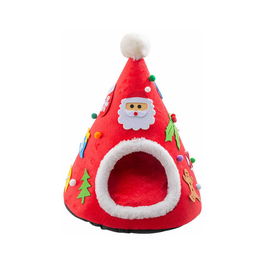 Christmas Hat Cat House Windproof Cat Nest Christmas Warm Cat Bed for Winter Comfortable Cat House Bed,red cat bed