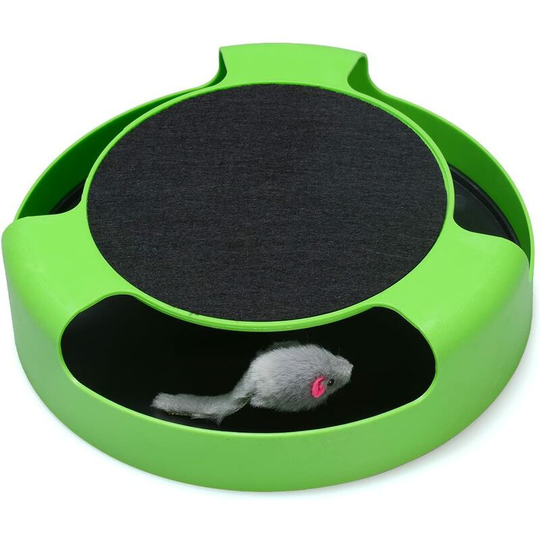 Cat Interactive Toys with a Running Mice and a Scratching Pad,Catch The Mouse,Cat Scratcher Catnip Toy,Green