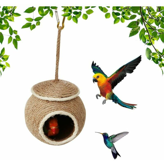 Coconut Bird Nest, Triumph Hemp Rope Bird Nest, Hand Woven Bird Nest, Woven Bird Nest, Handmade Bird Nest, Suitable for Small Birds and Hamsters ,