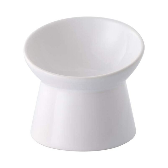 Small White Ceramic Elevated Cat Bowl, Tilted Elevated Food or Water Bowl, Non-Pressure, Anti-Backflow, Dishwasher and Microwave Safe, Lead and