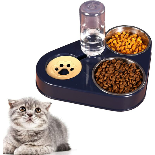 Betterlifegb - bette Double Elevated Cat & Dog Bowl, Cat Bowl, 3-in-1 Pet Bowl with Automatic Water Storage, Stainless Steel Pet Bowl for Cats and