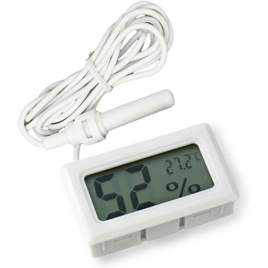 in 1 Built-in Digital LCD Thermometer Hygrometer with External for Poultry Aquarium Reptile Incubator - White