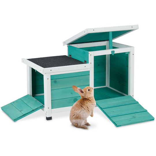 Relaxdays - Rabbit House, Rabbits, Guinea Pigs, Outside and Inside Use, Rodent House, HxWxD: 42x34x62 cm, Turquoise/White