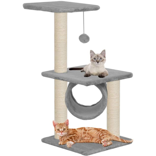 Cat Tree with Sisal Scratching Posts 65 cm Grey VDTD07103 - Topdeal