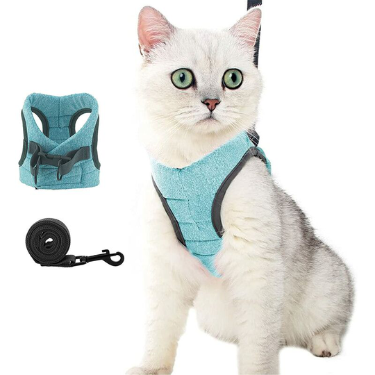 Cat Harness and Leash Set Anti-Escape, Adjustable and Padded with Running Padding, Comfortable Outdoor Jacket for Kitten, Puppy, Rabbit (s, grĂ¼n)