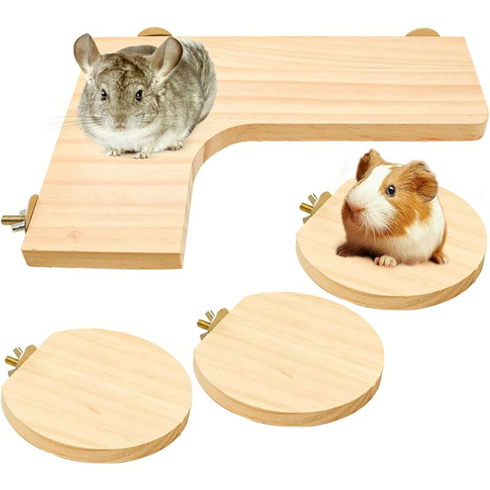 Sun Flowergb - 1pc wooden L-shaped pedal platform, 3pcs natural wood parrot hamster round standing board, rat activity birdcage accessories