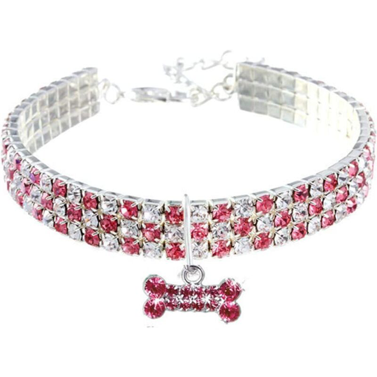 Perle Rare - Pet Collars with Diamonds, Adjustable Stretch Bone Pendant for Cats and Dogs, Pet Collars with Diamond Rhinestones, Bone Pendants,