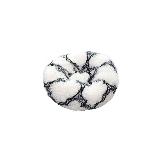 Donut Cat Bed, Pet Soothing Plush Round Cushion, Warm Hug Soft Sofa Kennel, Comfortable Sleeping Basket Mat, Black and White - s