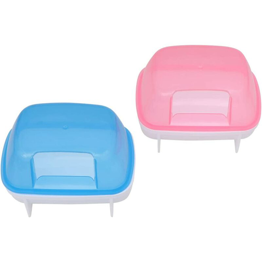 Pack Hamster Bathroom Pet Bath Sand Room Sauna Toilet Sandbox for Gerbils Rat Mouse and Small Animal (Blue Red)