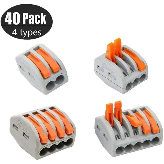 Denuotop - PCT-212/213/214/215 Pack of 40 compact terminal blocks for lever nuts Assortment of cable connectors 250V / 600V