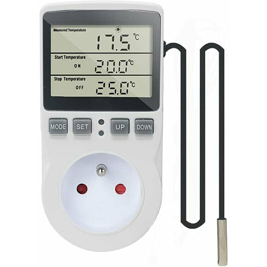 Bearsu - Plug Thermostat Digital Temperature Controller Heating Cooling with Probe, lcd Plug Temperature Controller Timer for Aquarium Incubator